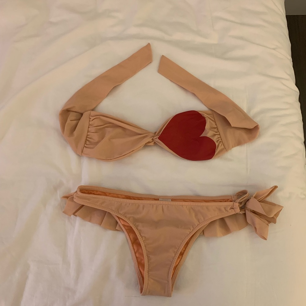 Nude Bandeau bikini with red heart